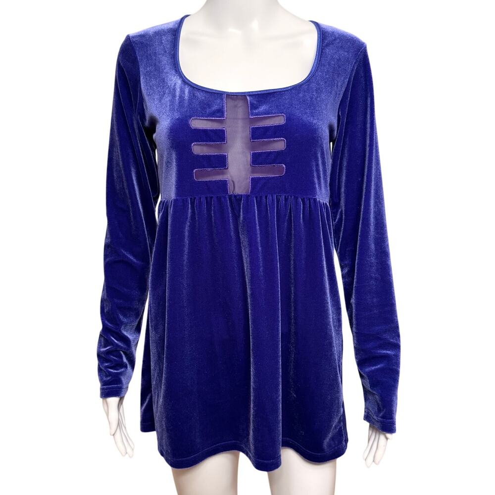 Vintage Moda International Whimsigoth Fairycore Blue Velvet Top Small Empire - Picture 2 of 10